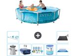 Piscina Intex Con Struttura Rotonda - 305 X 76 Cm - Pressione Dell'acqua - Pompa Inclusa - Tenda Da Sole - Pacchetto Manutenzione - Filtro - Telo Di Fondo - Kit Di Pulizia - Tappeto Solare