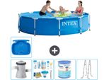 Piscina Intex Con Struttura Rotonda - 305 X 76 Cm - Blu - Incluso Pacchetto Manutenzione Pompa - Filtro - Scala - Pedana
