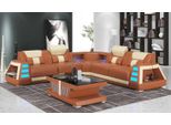 Divano Angolare In Pelle A Forma Di L Marrone Set
