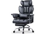 Sedia Da Ufficio Con Poggiapiedi - Sedia Da Ufficio Ergonomica Con Cuscino Lombare - Sedia Da Ufficio Grande In Finto Cuoio Con Schienale Alto - Nero