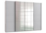 Armadio A Filo Con Ante Scorrevoli 300X65X236Cm Grigio Chiaro Bianco Specchio Apertura Sincrona