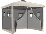 Outsunny Gazebo Pieghevole 3X3M Circa Con 4 Tende A Rete, Protezione Uv, Beige