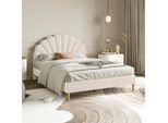 Letto Imbottito Fortuna Lai 140 X 200 Cm, Struttura Letto Con Rete A Doghe E Testata, Letto Matrimoniale Imbottito A Forma Di Fiore, Letto Per Ospiti, Letto Per Ragazzi, Tessuto In Velluto Skin-Friendly (Beige)