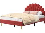 Letto Imbottito Fortuna Lai 140 X 200 Cm, Struttura Letto Con Rete A Doghe E Testata, Letto Matrimoniale Imbottito A Forma Di Fiore, Letto Per Ospiti, Letto Per Ragazzi, Tessuto Di Velluto Delicato Sulla Pelle (Rosso Fagiolo)