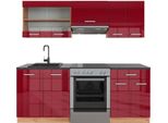 Vicco Cucina Componibile R-Line, 200 Cm , Pl Antracite, Rosso Lucido/Rovere Dorato/Quercia Dorata