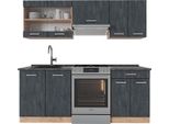 Vicco Cucina Componibile R-Line, 200 Cm Pt Antracite, Calcestruzzo Nero/Quercia Dorata