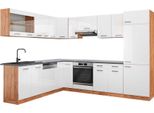 Vicco Cucina Angolare Completa R-Line, 227 X 287 Cm , Pt Antracite, Bianco Lucido/Oro Power Oak