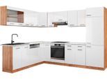 Vicco Cucina Angolare Completa R-Line, 227 X 287 Cm , Pt Marmo, Bianco Lucido/Oro Power Oak