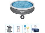 Piscina Gonfiabile Rotonda Bestway A Presa Rapida - Stampa Rattan - 366 X 76 Cm - Inclusa Pompa - Filtro - Strisce Reattive - Tenda Parasole