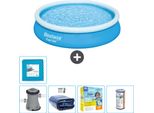 Piscina Gonfiabile Rotonda Bestway Ad Ambientazione Rapida - 366 X 76 Cm - Blu - Inclusa Pompa Tenda - Pacchetto Manutenzione - Filtro - Pavimento In Piastrelle