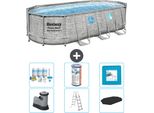 Piscina Bestway Oval Power Steel Swim Vista - Stampa Su Pietra - 549 X 274 X 122 - Inclusa Pompa - Scala - Copertura Pacchetto Manutenzione - Filtro - Pavimento In Piastrelle