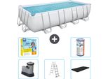 Piscina Rettangolare Bestway Power Steel - 549 X 274 X 122 - Grigio - Compresa Pompa - Scala - Copertura Pacchetto Manutenzione - Filtro