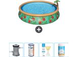 Piscina Gonfiabile Rotonda Bestway Ad Ambientazione Rapida - Paradise Print - 457 X 84 Cm - Inclusa Pompa - Filtro - Strisce Reattive - Cloro