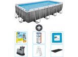 Piscina Rettangolare Power Steel Bestway - Stampa Rattan - 549 X 274 X 122 - Inclusa Pompa - Scaletta - Copertura Pacchetto Manutenzione - Filtro - Pavimento In Piastrelle