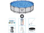 Piscina Bestway Round Steel Pro Max - 457 X 107 Cm - Grigio - Compresa Pompa - Scala - Copertura Pacchetto Manutenzione - Filtro - Kit Pulizia