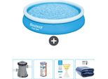 Piscina Gonfiabile Rotonda Bestway Fast-Set - 366 X 76 Cm - Blu - Inclusa Pompa - Filtro - Strisce Reattive - Tenda Da Sole