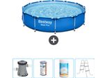 Piscina Bestway Round Steel Pro - 366 X 76 Cm - Blu - Pompa Inclusa Filtro - Cloro - Scaletta
