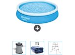 Bestway Piscina Gonfiabile Rotonda Ad Ambientazione Rapida - 366 X 76 Cm - Blu - Include Pompa - Tenda - Scaletta