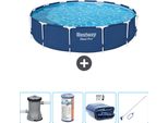Piscina Bestway Round Steel Pro - 396 X 84 Cm - Blu - Inclusa Pompa - Filtro - Vela Solare - Kit Di Pulizia