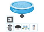 Bestway Piscina Gonfiabile Rotonda Ad Ambientazione Rapida - 366 X 76 Cm - Blu - Inclusa Copertura Della Pompa - Pacchetto Manutenzione - Filtro - Piastrelle Per Il Pavimento