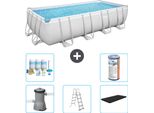 Piscina Rettangolare Bestway Power Steel - 488 X 244 X 122 - Grigio, Compresa Pompa - Scala - Copertura Pacchetto Manutenzione - Filtro