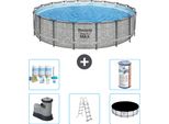 Piscina Bestway Round Steel Pro Max - Stampa Su Pietra - 549 X 122 - Inclusa Pompa - Scala - Copertura Pacchetto Manutenzione - Filtro