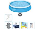 Piscina Gonfiabile Rotonda Bestway Ad Ambientazione Rapida - 366 X 76 Cm - Blu - Inclusa Pompa Tenda - Pacchetto Manutenzione - Filtro - Scaletta