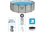 Piscina Bestway Round Steel Pro Max - Stampa Su Pietra - 427 X 122 Cm - Inclusa Pompa - Scala - Copertura Pacchetto Manutenzione - Filtro - Pavimento In Piastrelle