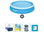 Piscina Gonfiabile Rotonda Bestway Ad Ambientazione Rapida - 366 X 76 Cm - Blu - Include Tenda Da Sole - Pacchetto Manutenzione - Pompa - Pavimento In Piastrelle