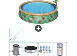 Piscina Gonfiabile Rotonda Bestway Ad Ambientazione Rapida - Paradise Print - 457 X 84 Cm - Inclusa Copertura Della Pompa - Pacchetto Di Manutenzione - Filtro - Kit Di Pulizia