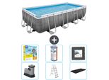 Piscina Rettangolare Power Steel Bestway - Stampa Rattan - 549 X 274 X 122 - Inclusa Pompa - Scaletta - Copertura Pacchetto Manutenzione - Filtro - Pavimento In Piastrelle