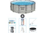 Piscina Bestway Round Steel Pro Max - Stampa Su Pietra - 427 X 122 Cm - Inclusa Pompa - Scala - Copertura Pacchetto Manutenzione - Filtro - Kit Pulizia