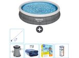 Set Piscina Gonfiabile Rotonda Bestway - Stampa Rattan - 366 X 76 Cm - Inclusa Pompa Tenda - Pacchetto Manutenzione - Filtro - Kit Pulizia