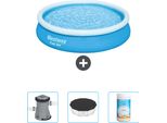 Bestway Piscina Gonfiabile Rotonda Ad Ambientazione Rapida - 366 X 76 Cm - Blu - Include Pompa - Copertura - Cloro
