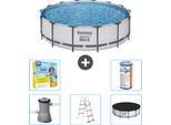 Piscina Bestway Round Steel Pro Max - 427 X 107 Cm - Grigio - Inclusa Pompa - Scala - Copertura Pacchetto Manutenzione - Filtro