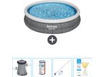 Bestway Piscina Gonfiabile Rotonda Ad Ambientazione Rapida - Stampa Rattan - 366 X 76 Cm - Compresa Pompa - Filtro - Kit Di Pulizia - Strisce Reattive
