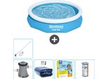 Piscina Gonfiabile Rotonda Bestway Ad Ambientazione Rapida - 305 X 66 Cm - Blu - Inclusa Pompa Tenda Da Sole - Pacchetto Manutenzione - Filtro - Kit Di Pulizia