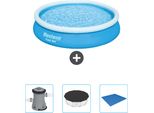 Bestway Piscina Gonfiabile Rotonda Fast Set - 366 X 76 Cm - Blu - Include Pompa - Copertura - Telo Di Protezione