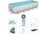 Piscina Rettangolare Bestway Power Steel - 640 X 274 X 132 - Grigio - Compresa Pompa - Scala - Copertura Pacchetto Manutenzione - Filtro - Kit Pulizia