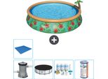 Bestway Piscina Gonfiabile Rotonda Fast Set - Paradise Print - 457 X 84 Cm - Inclusa Copertura Della Pompa - Pacchetto Manutenzione - Filtro - Copertura Del Terreno