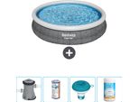 Bestway Set Gonfiabile Rotondo Veloce Piscina - Stampa Rattan - 366 X 76 Cm - Incluso Pompa Filtro - Galleggiante Cloro - Cloro