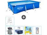 Piscina Bestway Pro Rettangolare In Acciaio - 300 X 201 X 66 Cm - Blu - Inclusa Pompa - Tenda Da Sole - Pacchetto Manutenzione - Filtro - Scaletta