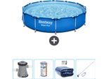 Piscina Bestway Round Steel Pro - 366 X 76 Cm - Blu - Inclusa Pompa - Filtro - Vela Solare - Kit Di Pulizia
