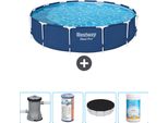 Piscina Bestway Round Steel Pro - 396 X 84 Cm - Blu - Compresa Pompa - Filtro - Copertura - Cloro