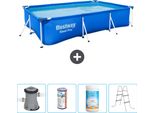 Piscina Bestway Pro Rettangolare In Acciaio - 300 X 201 X 66 Cm - Blu - Pompa Inclusa - Filtro - Cloro - Scaletta