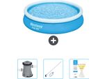 Piscina Gonfiabile Rotonda Bestway Fast-Set - 366 X 76 Cm - Blu - Include Pompa - Kit Di Pulizia - Strisce Reattive