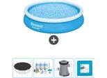 Bestway Piscina Gonfiabile Rotonda Ad Ambientazione Rapida - 366 X 76 Cm - Blu - Include Copertura - Pacchetto Manutenzione - Pompa - Piastrelle Per Pavimento