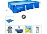 Piscina Bestway Pro Rettangolare In Acciaio - 300 X 201 X 66 Cm - Blu - Inclusa Pompa - Tenda - Pacchetto Manutenzione - Filtro - Telo Di Fondo