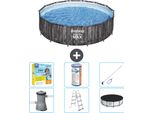 Piscina Bestway Round Steel Pro Max - Stampa Legno - 427 X 107 Cm - Inclusa Pompa - Scala - Copertura Pacchetto Manutenzione - Filtro - Kit Pulizia