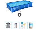 Piscina Bestway Pro Rettangolare In Acciaio - 400 X 211 X 81 Cm - Blu - Inclusa Pompa - Filtro - Strisce Reattive - Cloro